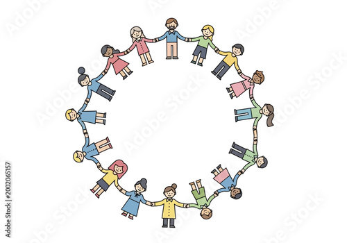 Tableau sur toile Diverse children holding hands in circle.