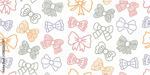 Bow pattern colorful repeating bows on a white background