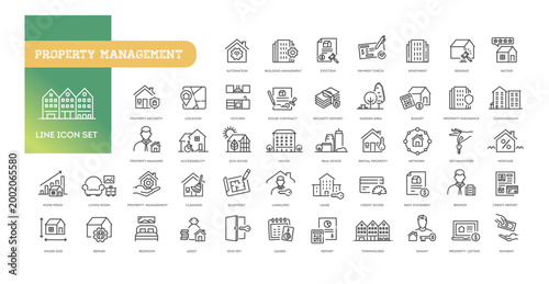 Property Management Line Icons Set. Real Estate, Rent, House, Apartment Outline Symbols