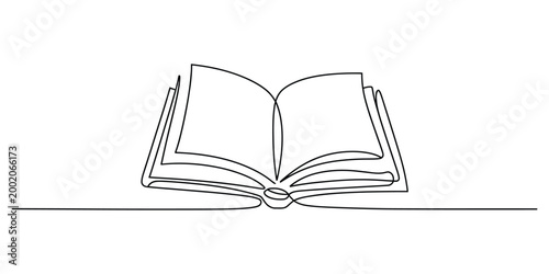 Open book continuous line drawing vector illustration