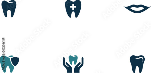 Dental care icons set with teeth and mouth graphics  oral health symbols