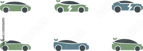 Eco friendly electric cars with leafs on white background