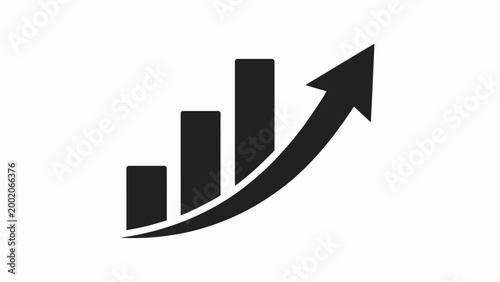Fotografia Black bar chart with an upward trend arrow illustrating business growth and fina