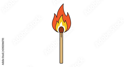 Burning Matchstick with Bright Flames Isolated on White Background.