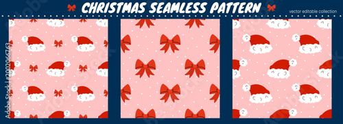 Bg vector christmas pattern with socks and seamless cover. Santa hat and sock winter stocking texture with noel repeat. Wallpaper and snowflake decoration for mittens and cute print new.