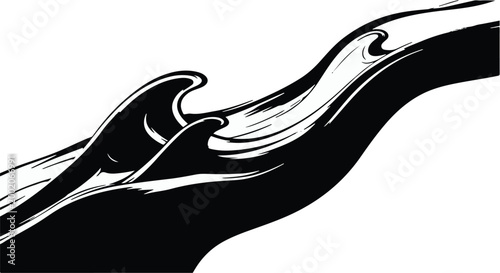 Photography Ocean waves flow in a stylized black and white graphic representation of movement