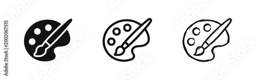 Art Palette Icon Set with Paint Brush and Colors in Three Design Styles