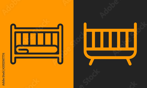 Set of two simple line art icons of a baby crib or cot, featuring a clean and modern design for nursery and parenting themes.