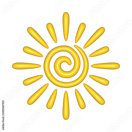 Sun with rays. 3d vector illustration. PNG with transparent background.	