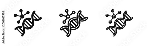 DNA Helix and Molecular Structure Icon Set Representing Biotechnology and Genetic Research in Three Styles