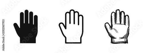 Foto Human Hand Palm Icon Set with Five Fingers Open in Solid Outline and Sketch Styl