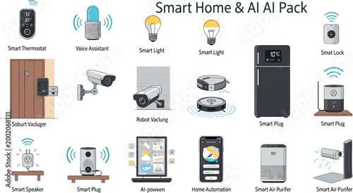 Smart Home and AI Devices Collection with Smart Plugs, Cameras, Thermostats, and Home Automation for Modern Living