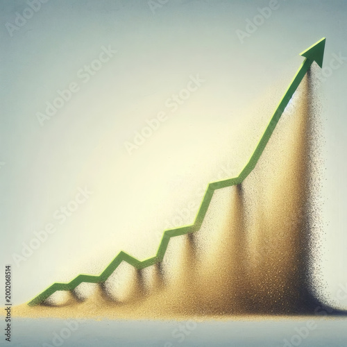 A Green Upward Trending Arrow Dissolving Into Sand