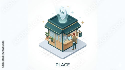 Modern Retail Concept: Isometric Storefront and Customer Experience