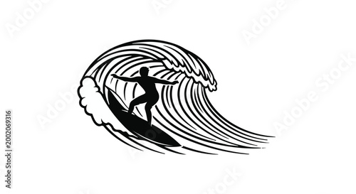 Fotografía Surfer rides a massive ocean wave while demonstrating skill and athletic endurance