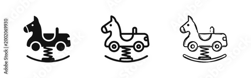 Spring Rider Horse Playground Icon Set in Solid, Outline, and Sketch Styles