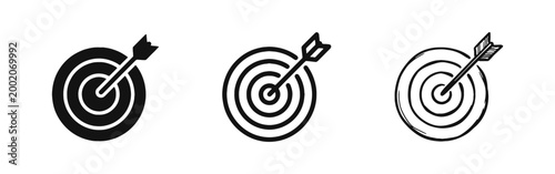 Bullseye Target with Arrow Icon Set in Glyph, Line, and Hand-Drawn Styles
