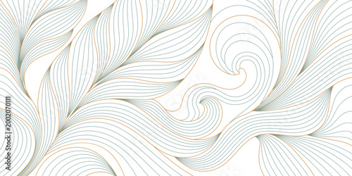 Abstract Hand Drawn Wavy Lines floral Pattern and leaves on white Background.