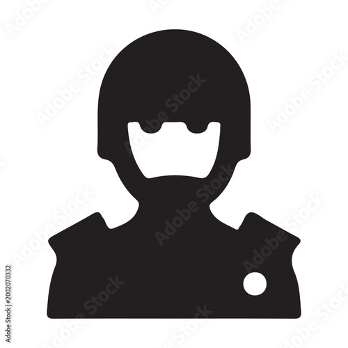 Black Silhouette Icon of Person in Helmet with White Detail