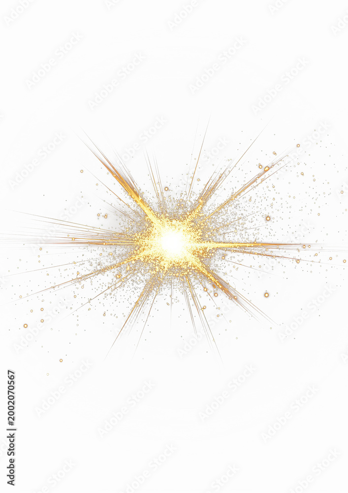 Fototapeta premium Bright starburst explosion of light and pixels on a black background