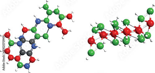 Detailed organic molecule structures with atoms and bonds, complex biochemical compounds and polymer chains 3D vector illustration set