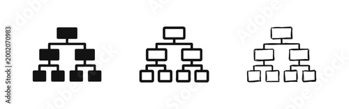 Organizational Chart Hierarchy Icon Set in Solid, Outline, and Hand-Drawn Styles
