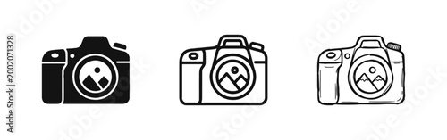 DSLR Photography Camera Icon Set in Three Different Styles