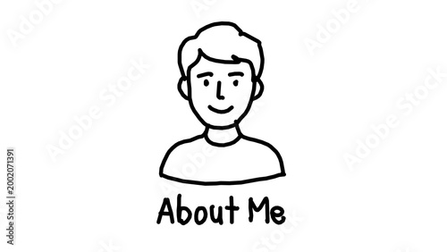 Hand drawn man doodle with about me text alpha transparent