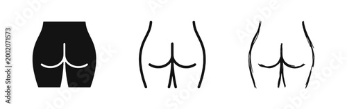 Human Body Buttocks and Hips Icon Set in Three Different Styles