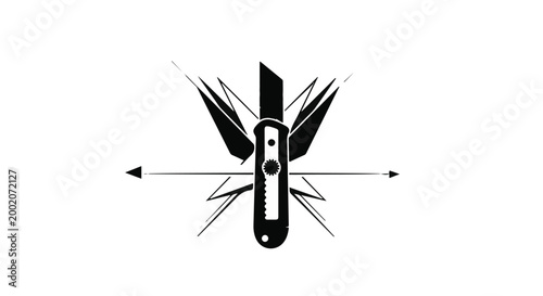 Quadro em tela Utility knife displays a sharp blade surrounded by dynamic geometric arrow shapes