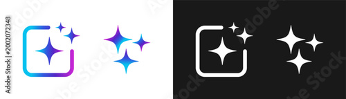 Set of AI generate icon with sparkle star with square symbol. Artificial intelligence technology and machine learning concept