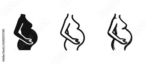 Pregnant Woman Silhouette Maternity Icon Set