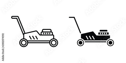 lawn mower icon simple illustration set. Black and white icons