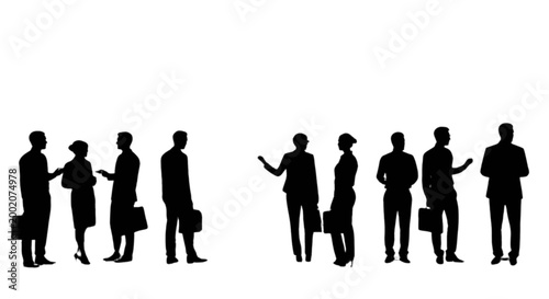 Silhouette of business people standing and talking isolated on transparent background, Vector