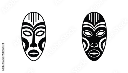 Traditional African tribal mask design in symmetrical geometric style vector illustration