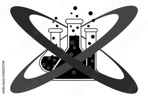Icono de estudios y ciencia. Ilustración Vectorial de frascos en blanco y negro para sitio web, folleto, app y otros. Logo para laboratorio.