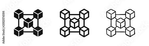 Blockchain Network Connected Cube Blocks Icon Set