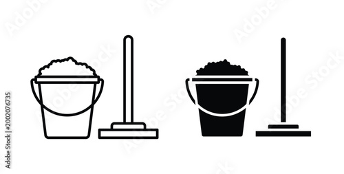 Mop cleaning icon simple illustration set. Black and white icons