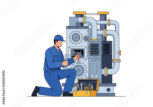 Photos Man working on industrial machine.