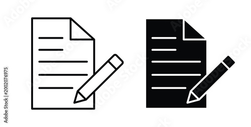 Notebook document icon simple illustration set. Black and white icons