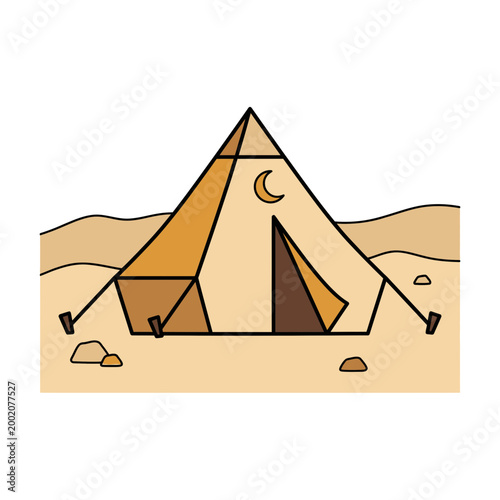 Mina Tent Illustration – Hajj and Umrah Pilgrim Accommodation in Desert Icon