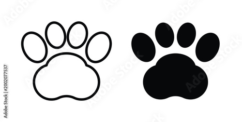 Paw icon simple illustration set. Black and white icons