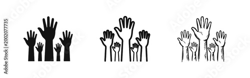 Volunteering Hands Raised for Community Group Icon Set
