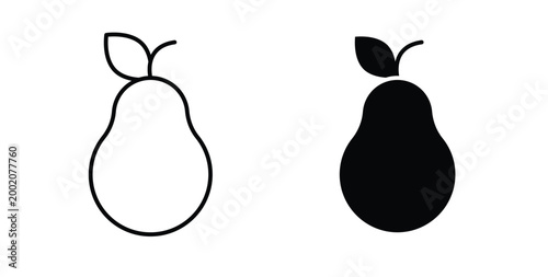Pear icon simple illustration set. Black and white icons