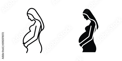 Pregnant woman icon simple illustration set. Black and white icons