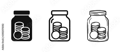 Money Savings Jar with Coins Investment Icon Set