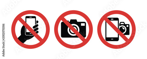 Set of prohibited signs with mobile phone and camera symbols