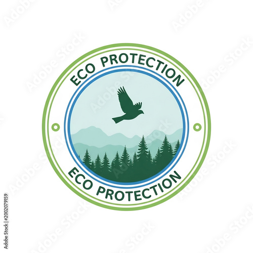 Circular eco protection icon with bird and forest representing wildlife care.