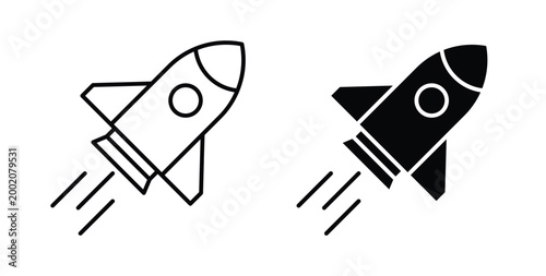 Rocket launch icon simple illustration set. Black and white icons