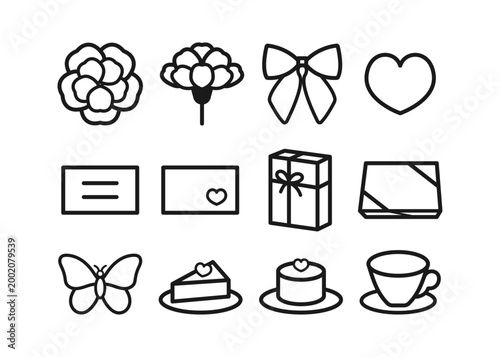 母の日プレゼント12種 線画アイコンセット